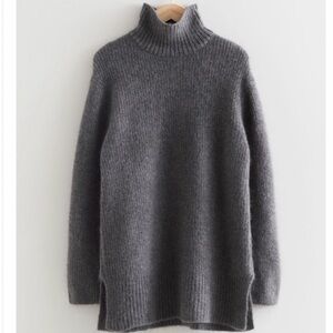 & Other Stories Mohair Wool Blend Turtleneck Sweater Dress Gray Size S NWTO